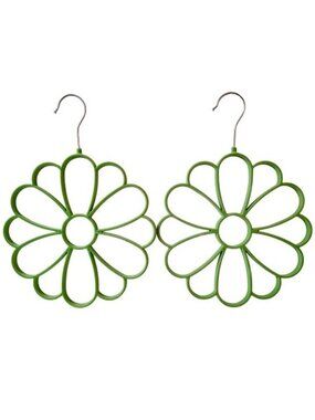 2 Flower Shaped Green Flocked Scarf Hangers